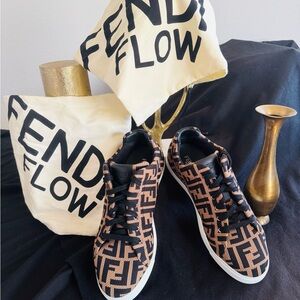 Fendi Black and Tan Sneakers Tech Fabric